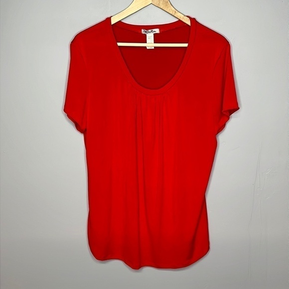 NEW MIX BRIGHT RED SHORT SLEEVE SCOOP NECK BLOUSE 2XL - Picture 1 of 5